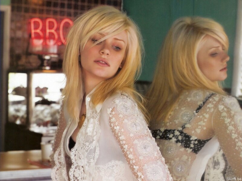 Woman in lace top at diner