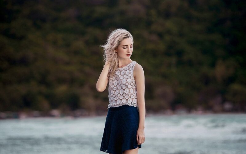 Woman in Lace Top — White, Serene