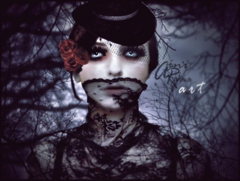 Woman in Lace Veil — Black, Dark