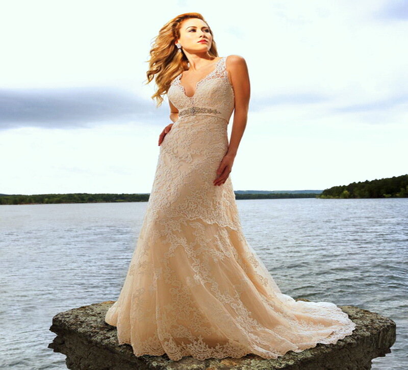 Woman in Lace Wedding Dress — Beige
