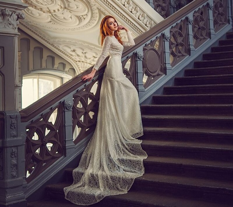 Woman in Lace Wedding Dress — White, Dramatic