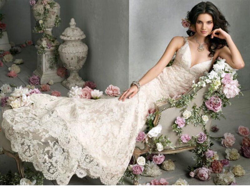 Woman in Lace Wedding Dress — White, Elegant