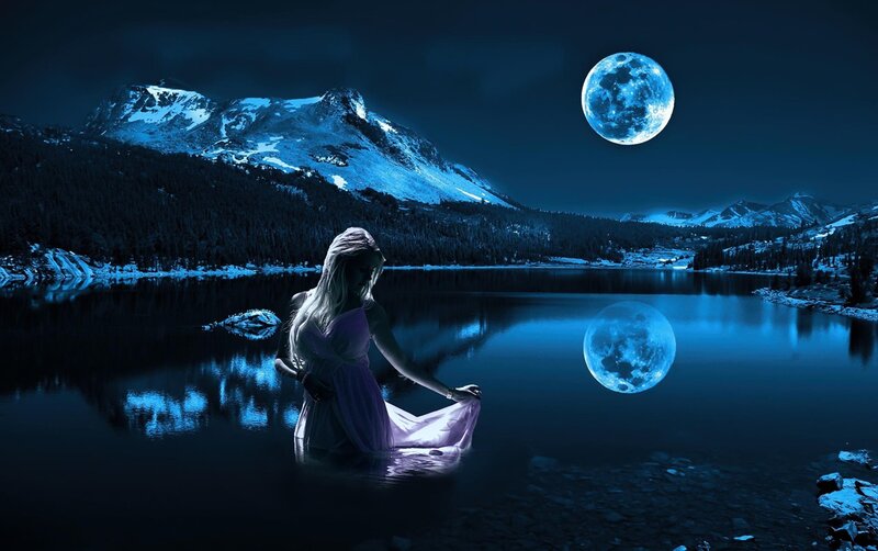 Woman in Lake at Night