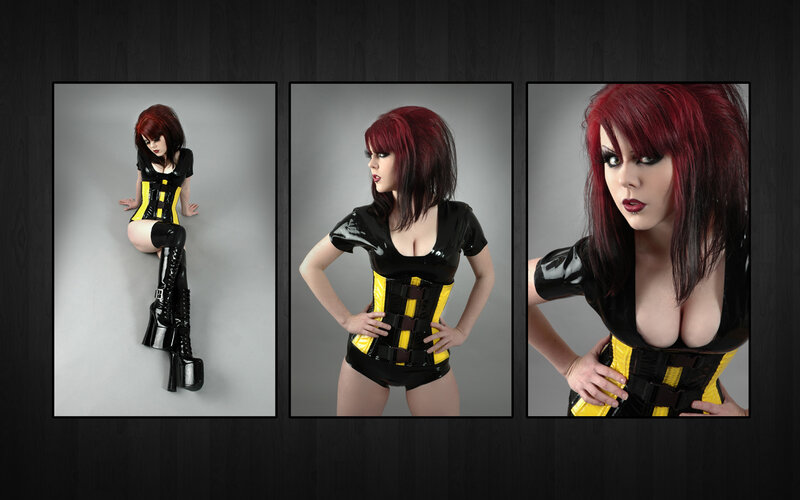 Woman in Latex Outfit — Black, Dramatic, Photograph, Corset