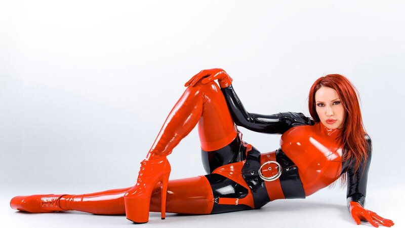 Woman in Latex Outfit — Red, Dramatic, Photograph, Red Hair