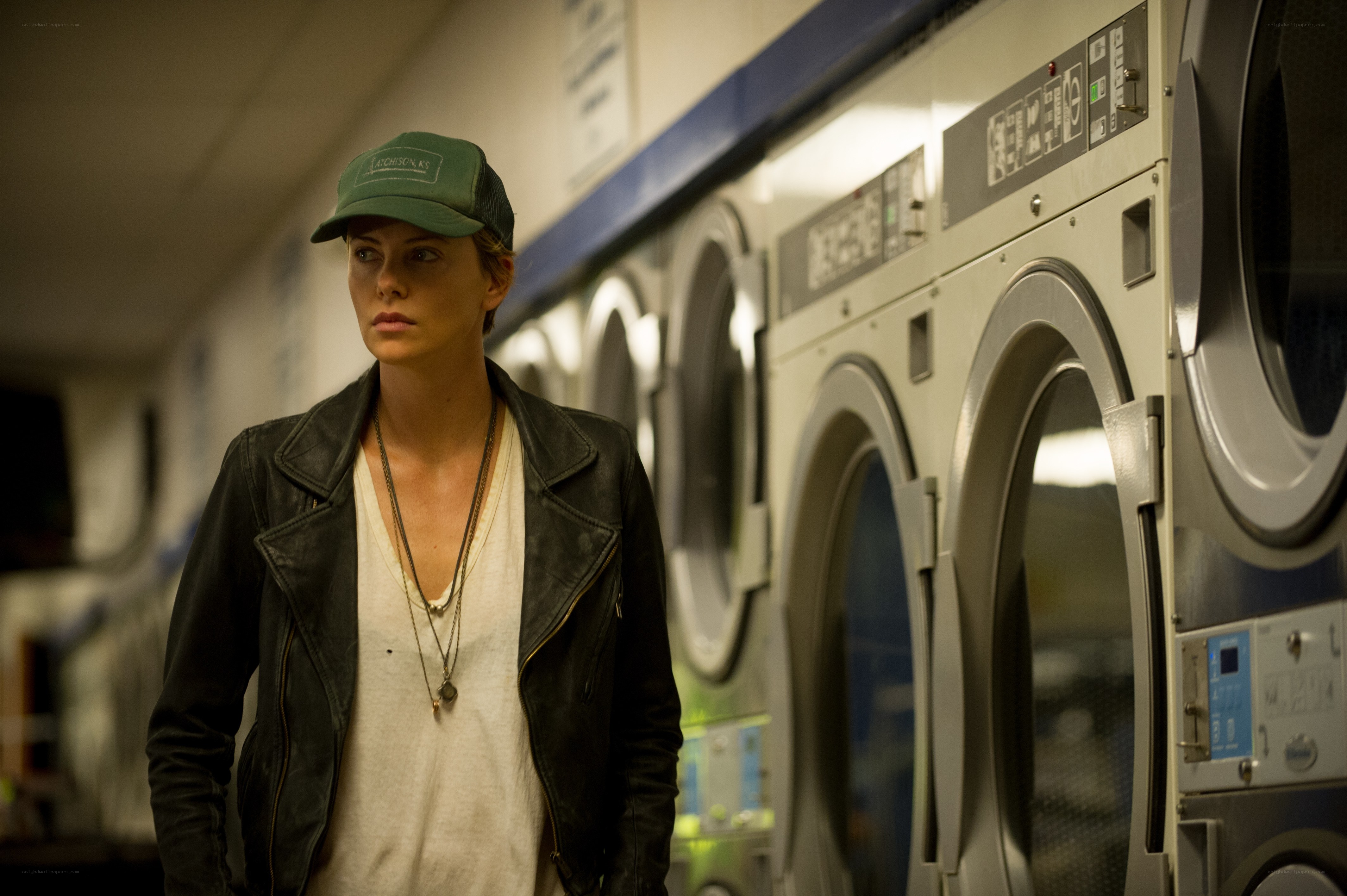 Woman in laundromat