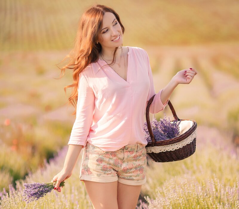 Woman in Lavender Field — Pink
