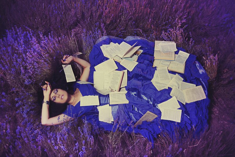 Woman in Lavender Field — Purple, Dreamy, Night