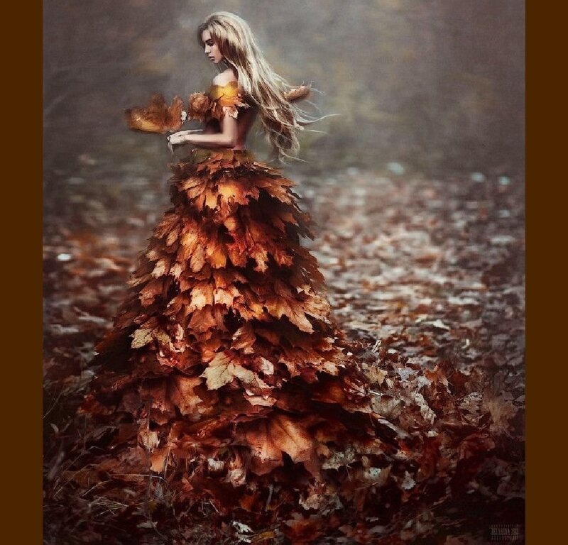 Woman in Leaf Dress — Brown, Dramatic, Autumn