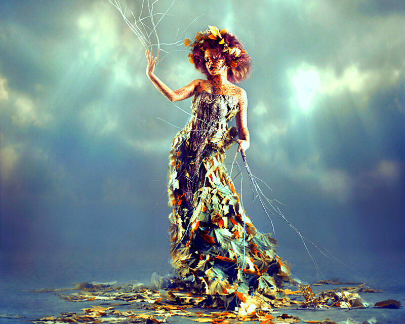 Woman in Leaf Dress — Green, Dramatic
