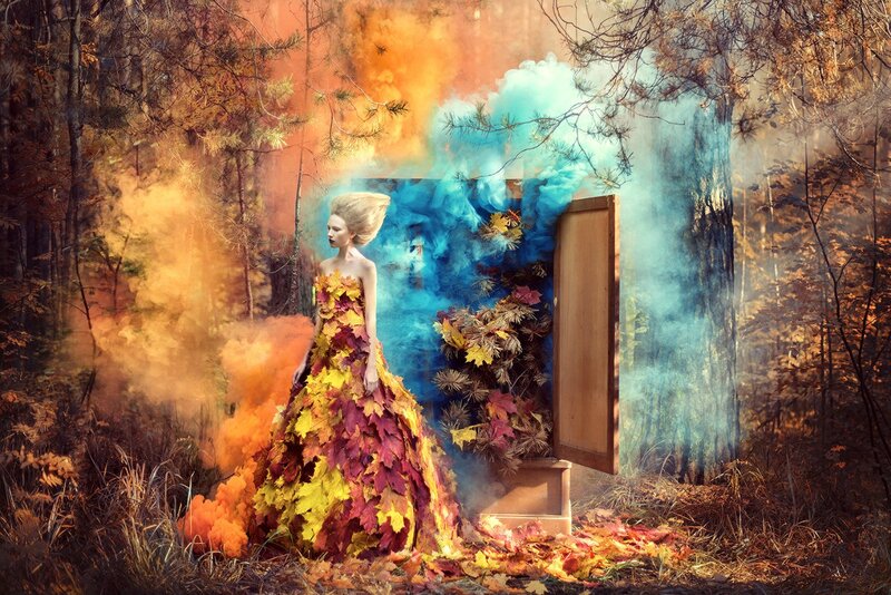 Woman in Leaf Dress — Orange, Dramatic, Autumn