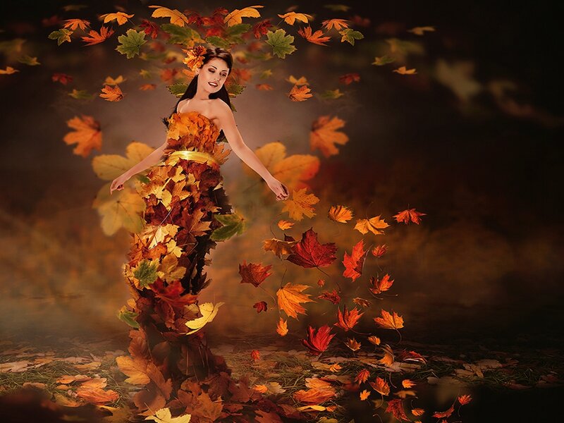 Woman in Leaf Dress — Orange, Dramatic