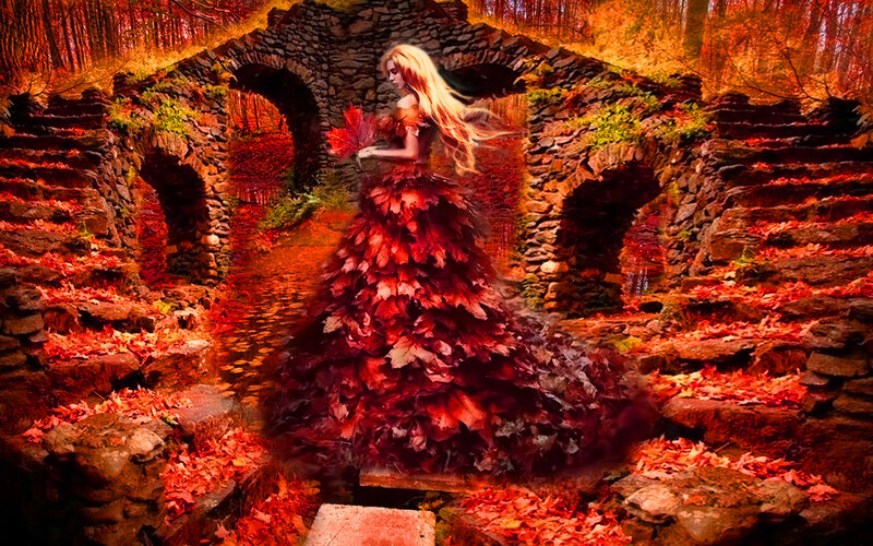 Woman in Leaf Dress — Red