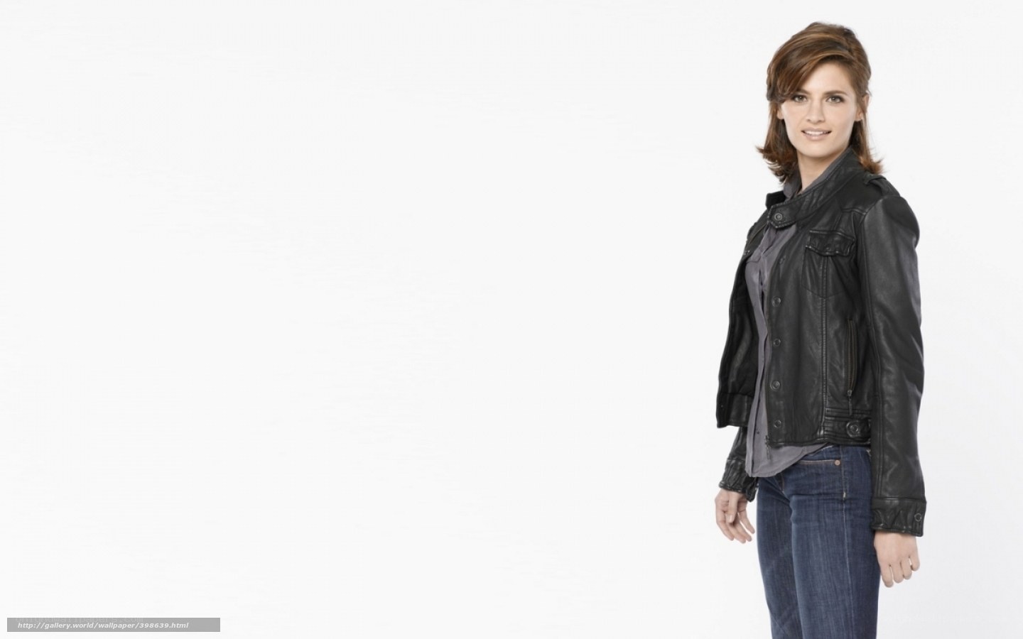 woman in leather jacket