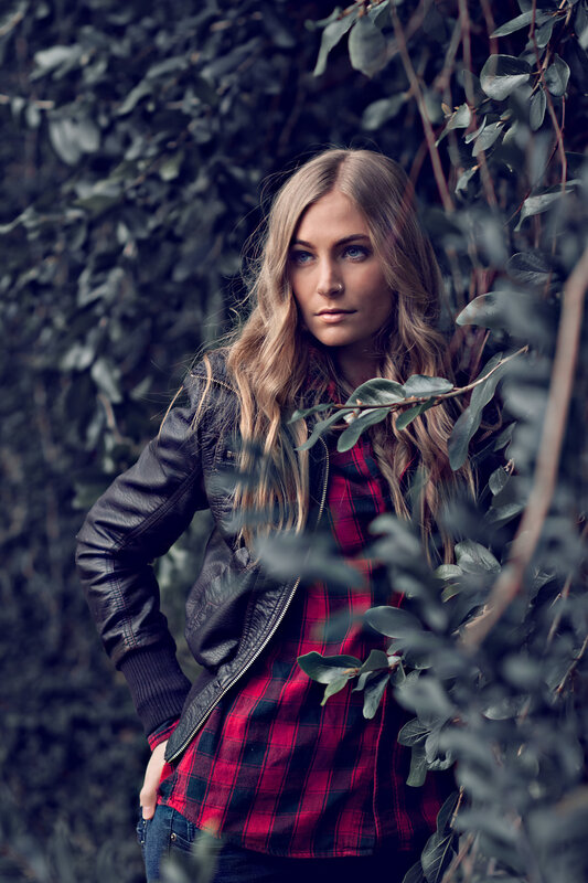 woman in leather jacket