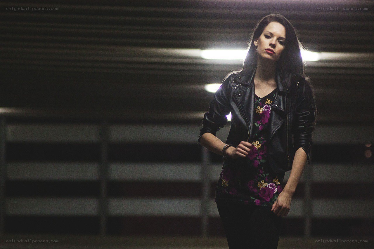 woman in leather jacket