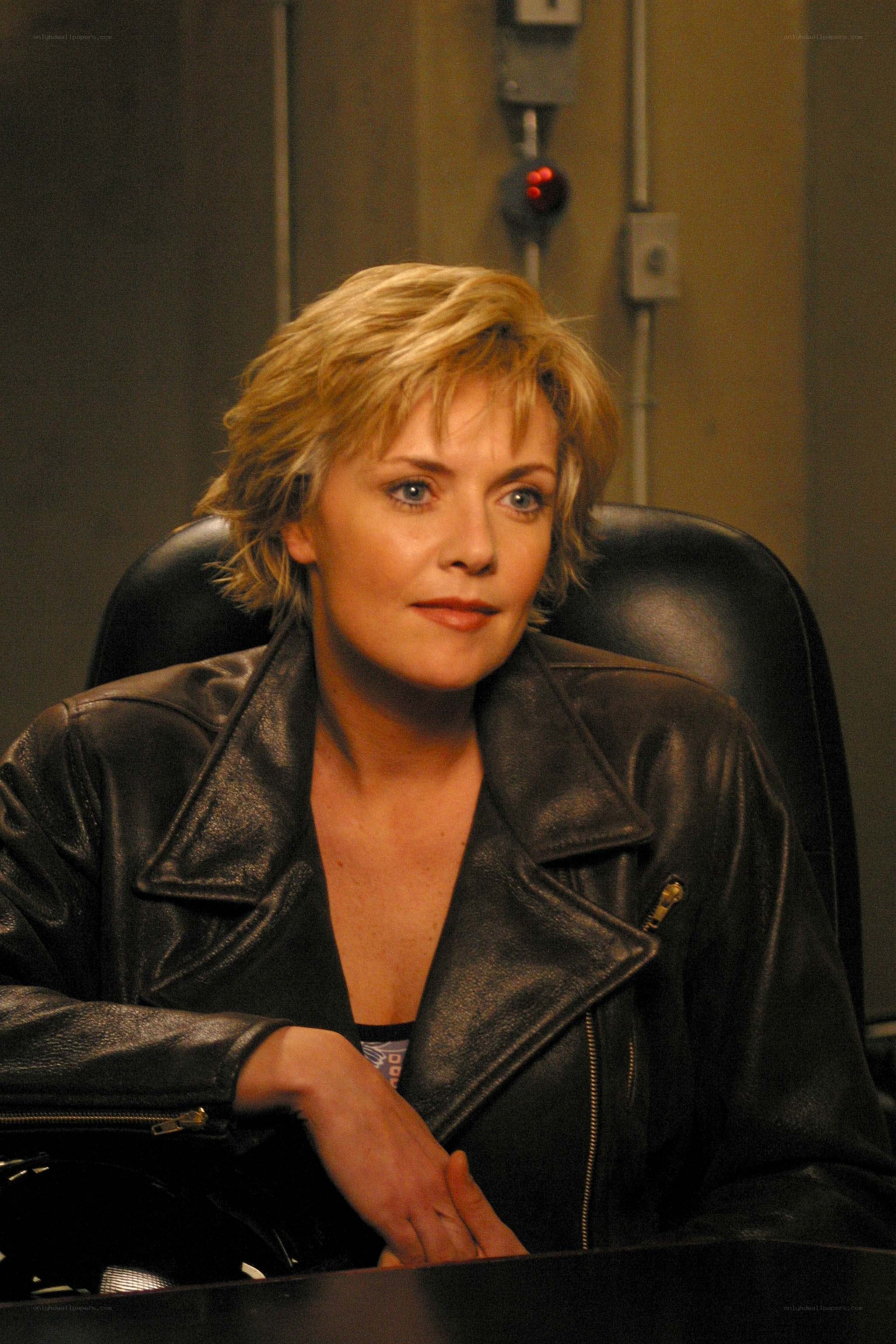 woman in leather jacket