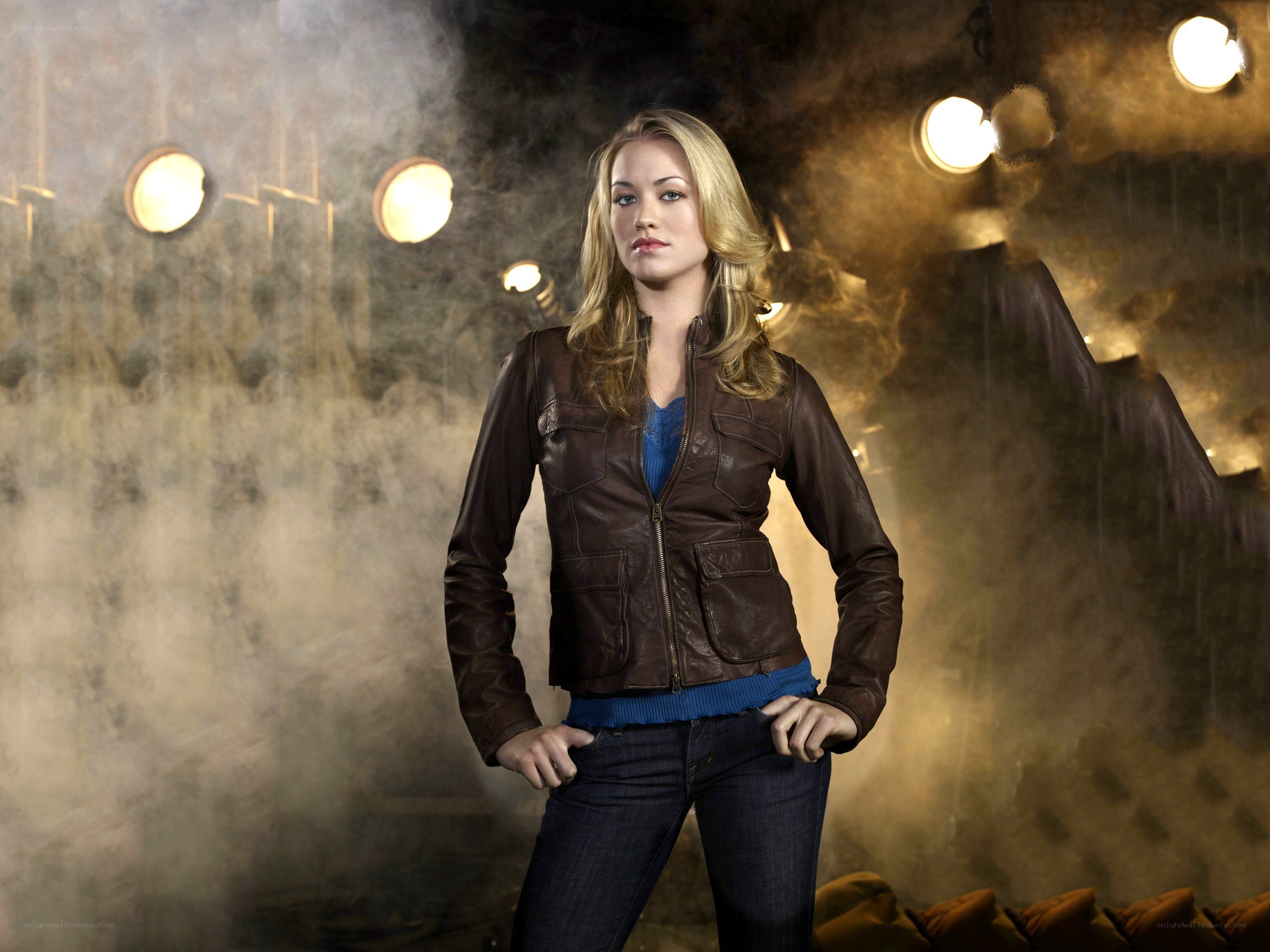 woman in leather jacket