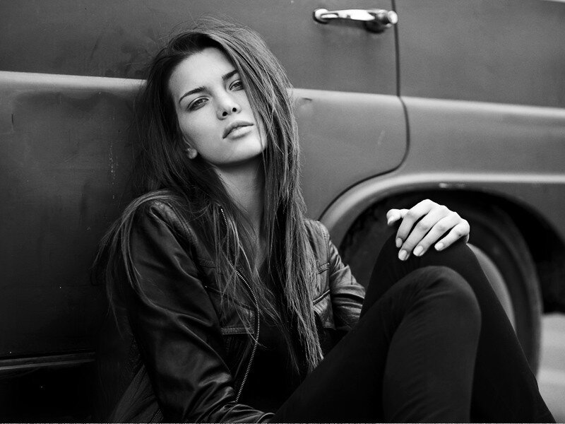 woman in leather jacket