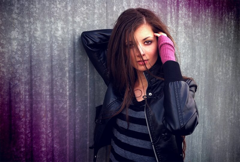 woman in leather jacket