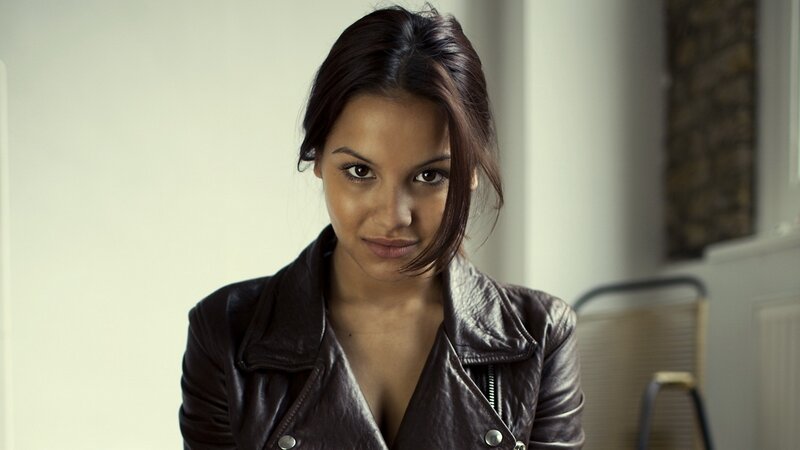 woman in leather jacket