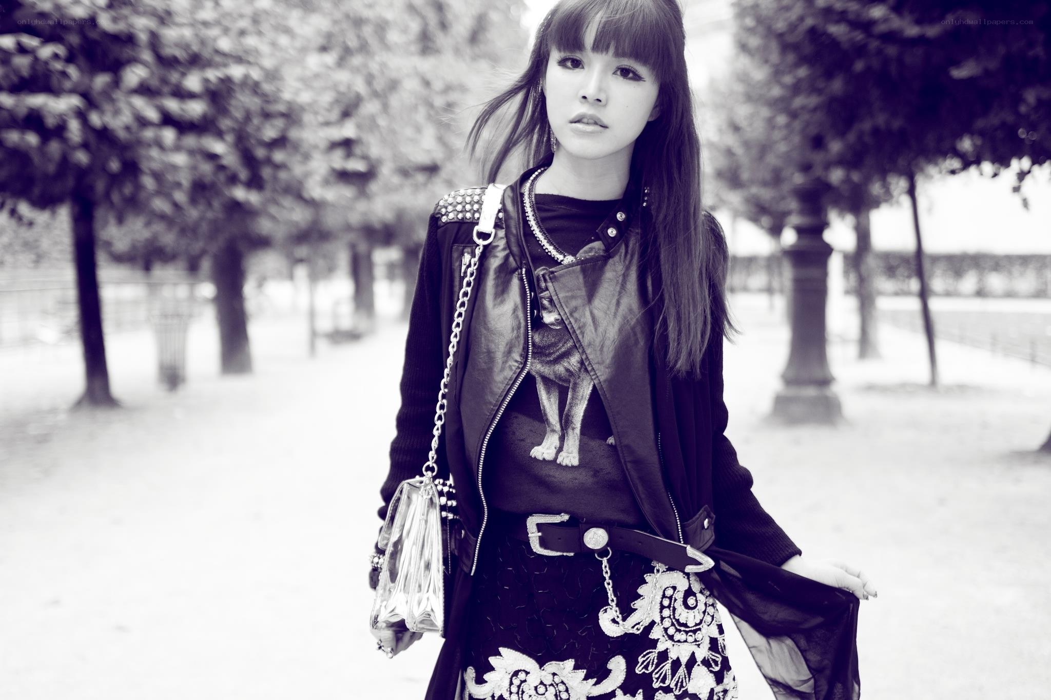 woman in leather jacket