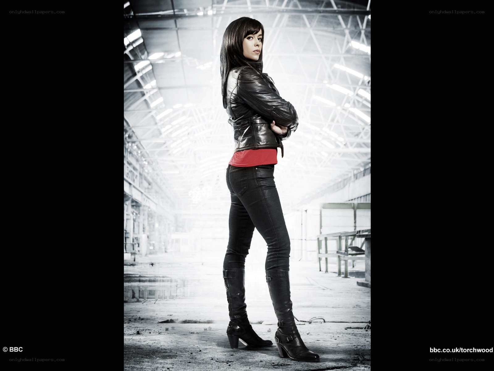 woman in leather jacket