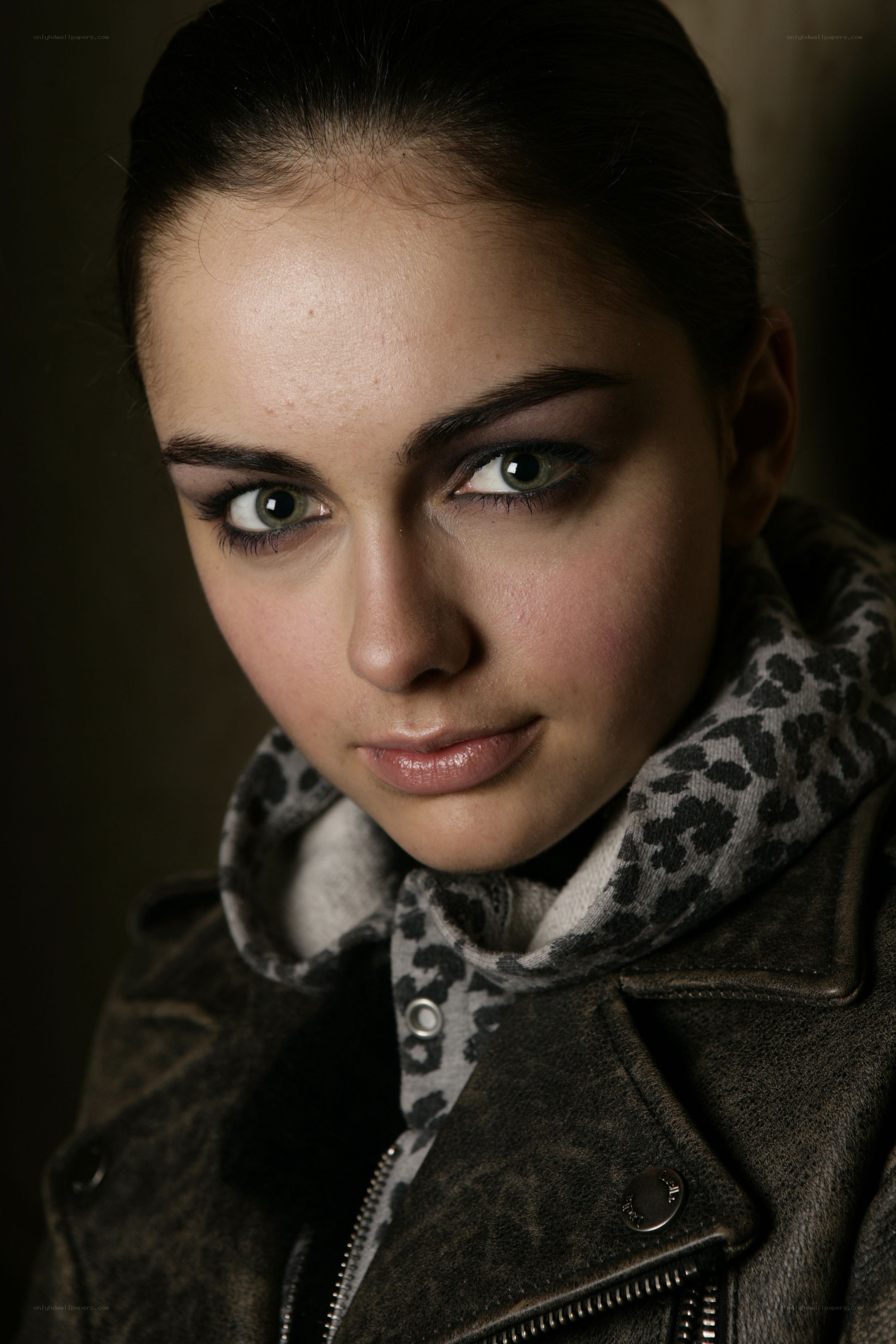 woman in leather jacket