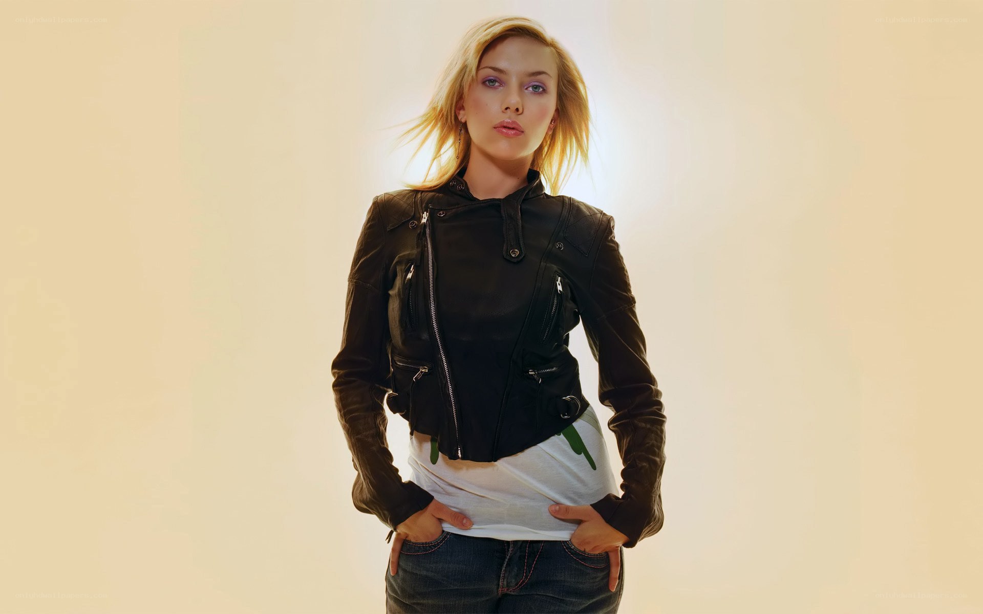 woman in leather jacket