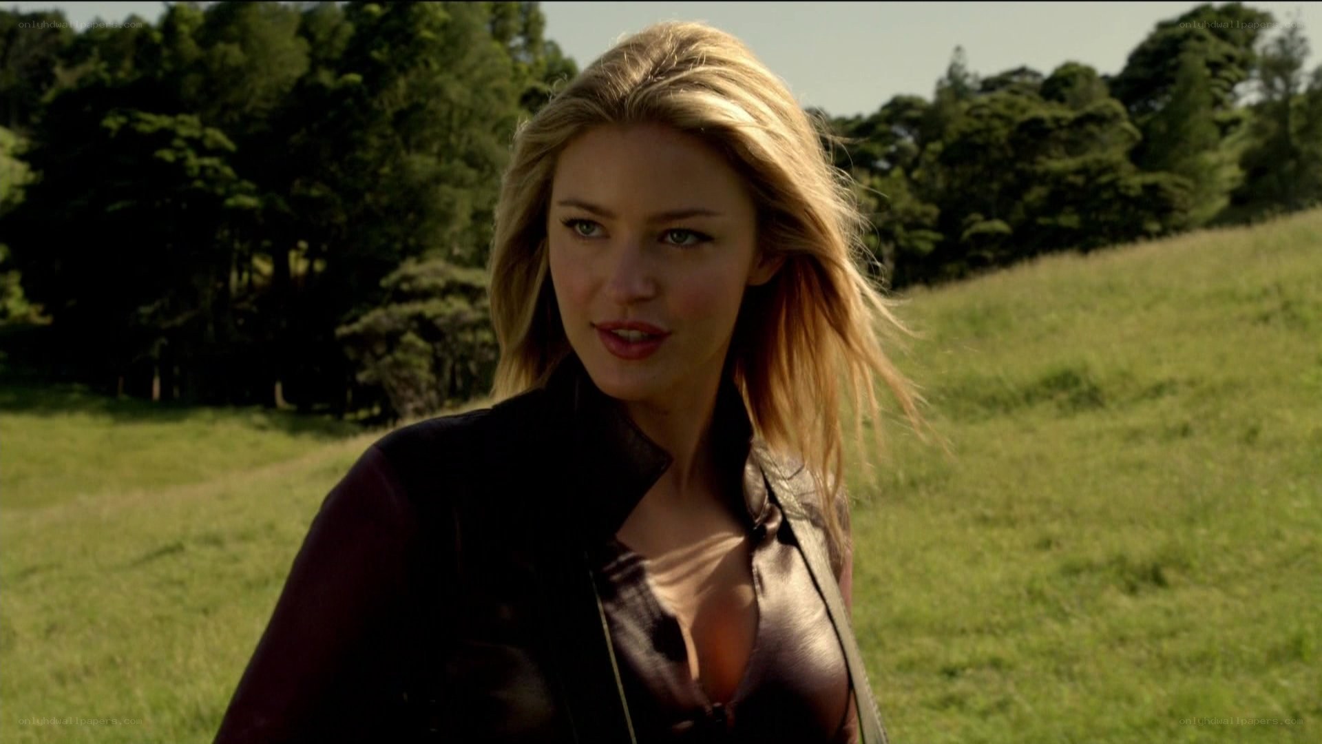 woman in leather jacket