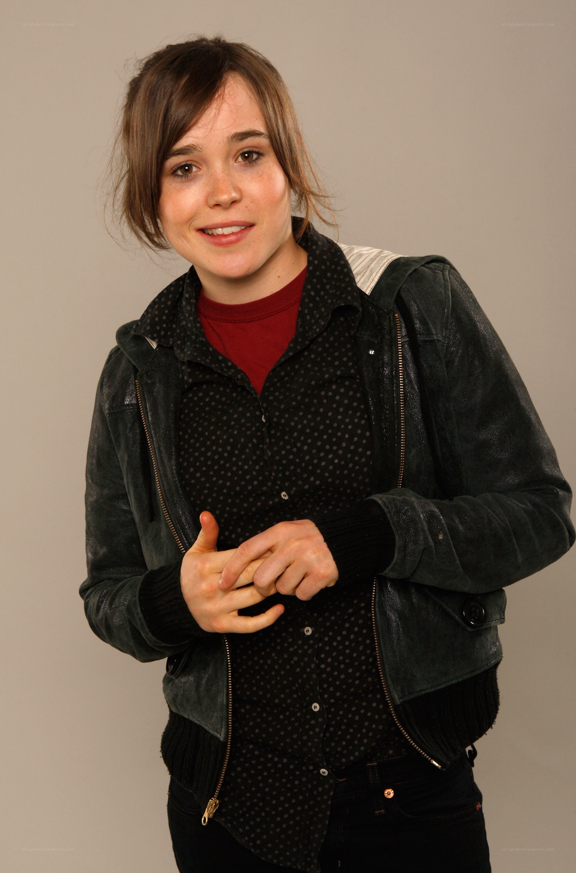 woman in leather jacket