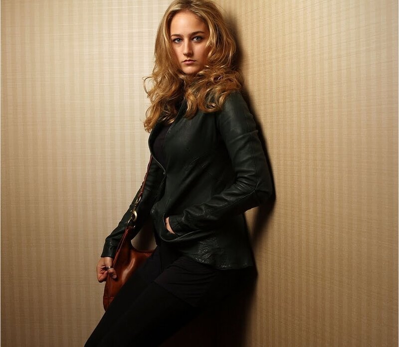 Woman in Leather Jacket — Black, Confident, Photograph, Brown Purse