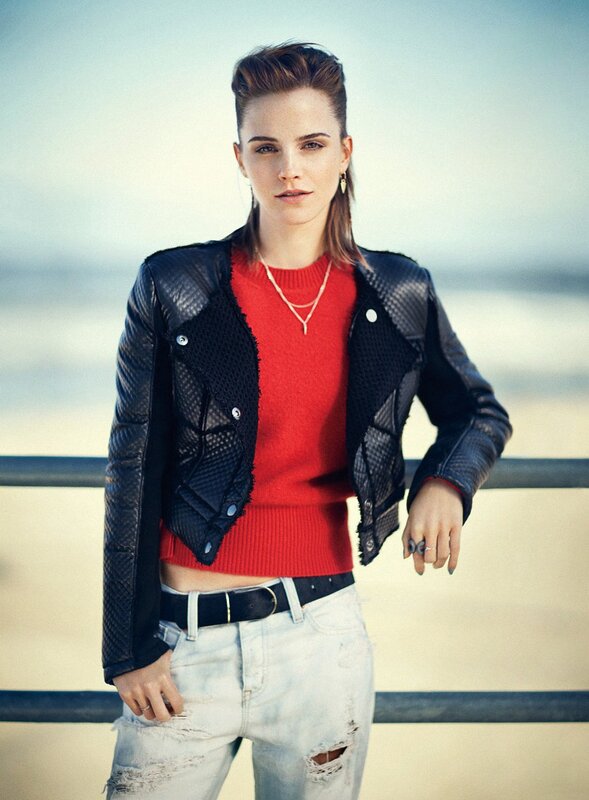 Woman in Leather Jacket — Black, Confident, Photograph, Red Sweater