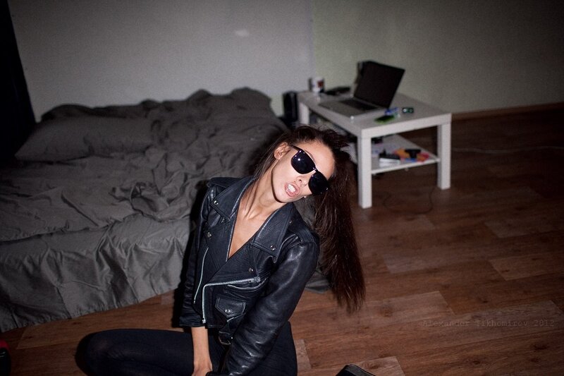 Woman in Leather Jacket — Black, Dark, Night, Photograph