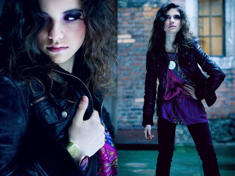 Woman in Leather Jacket — Black, Dramatic, Photograph, Curly Hair