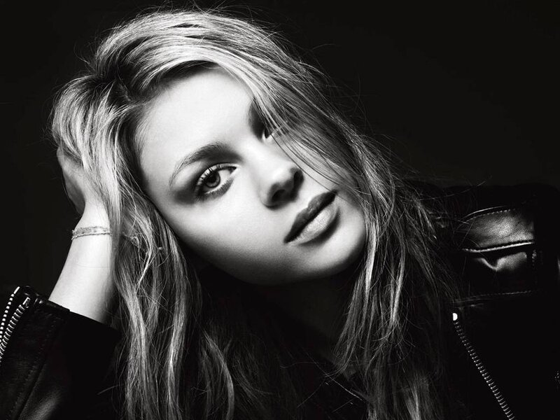 Woman in Leather Jacket — Black, Dramatic, Photograph, Leather Jacket, Hand on Head, Hair