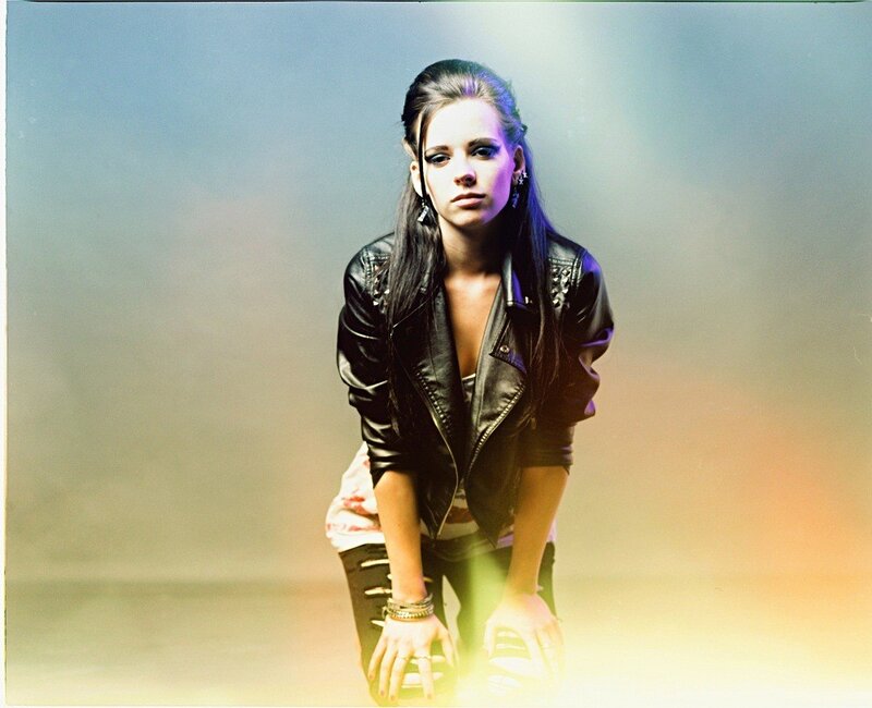 Woman in Leather Jacket — Black, Dramatic, Photograph, Leather Jacket, Long Hair, Studio Background