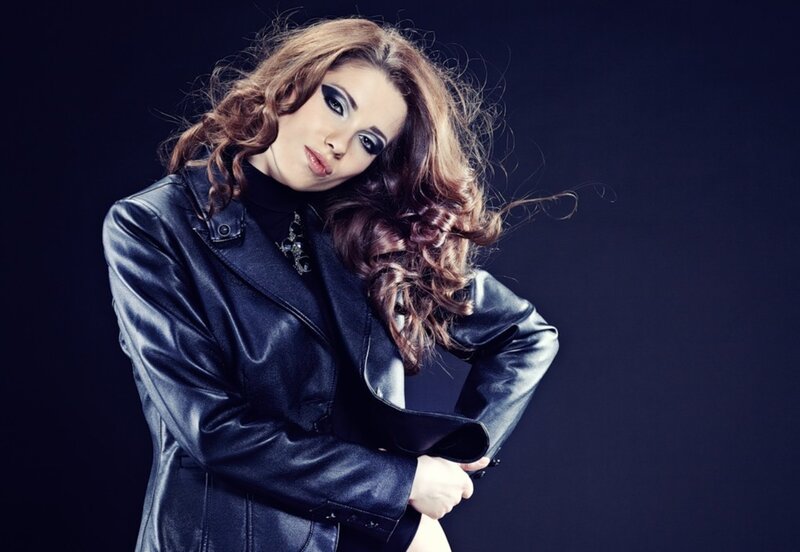 Woman in Leather Jacket — Black, Dramatic, Photograph, Leather Jacket, Makeup