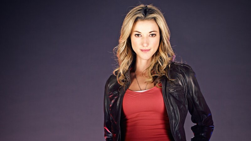 Woman in Leather Jacket — Black, Neutral, Photograph, Leather Jacket, Red Top