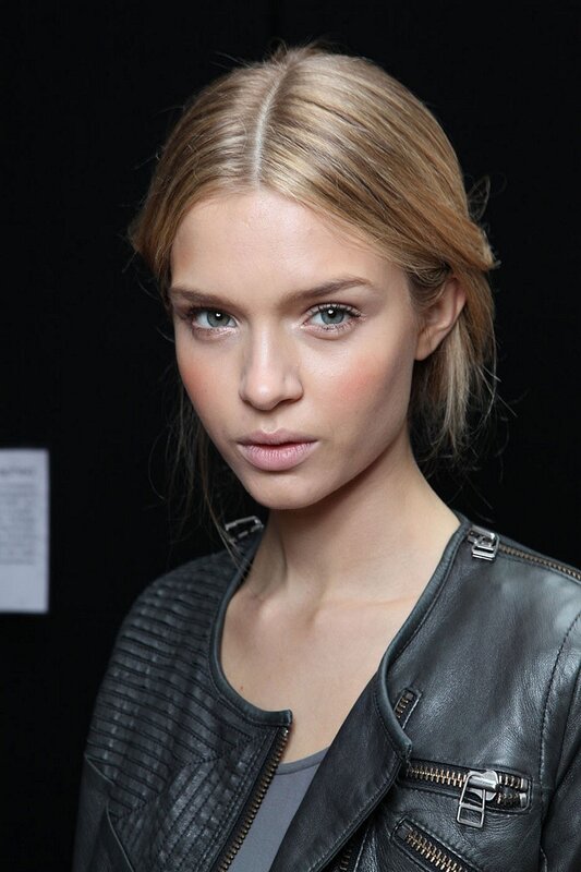 Woman in Leather Jacket — Black, Serious, Photograph, Leather Jacket, Blonde Hair, Makeup
