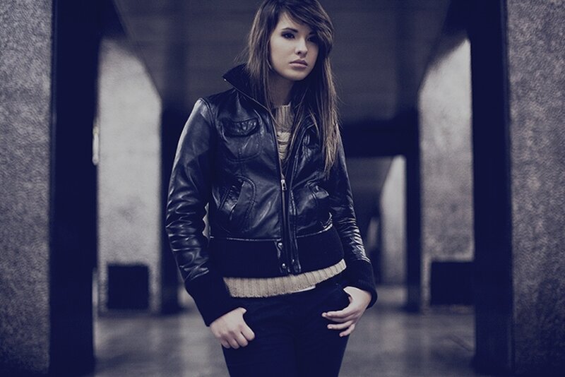 Woman in Leather Jacket — Black, Serious, Photograph, Sweater