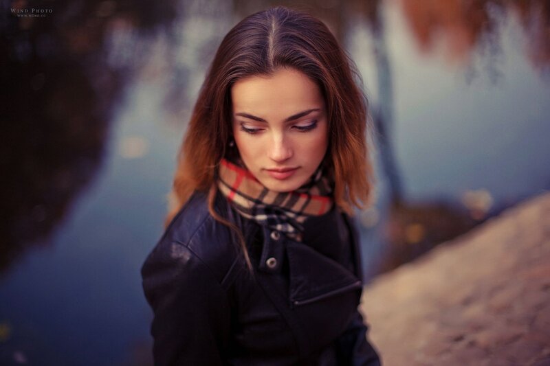 Woman in Leather Jacket — Brown, Contemplative, Autumn
