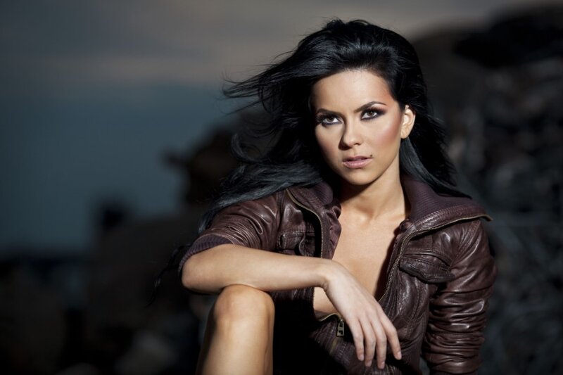 Woman in Leather Jacket — Brown, Dramatic, Night, Photograph