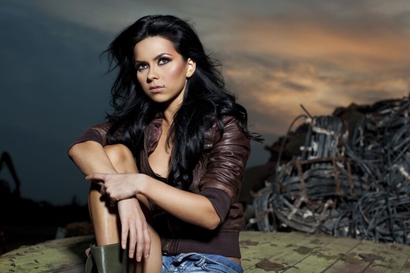 Woman in Leather Jacket — Brown, Dramatic, Sunset, Photograph
