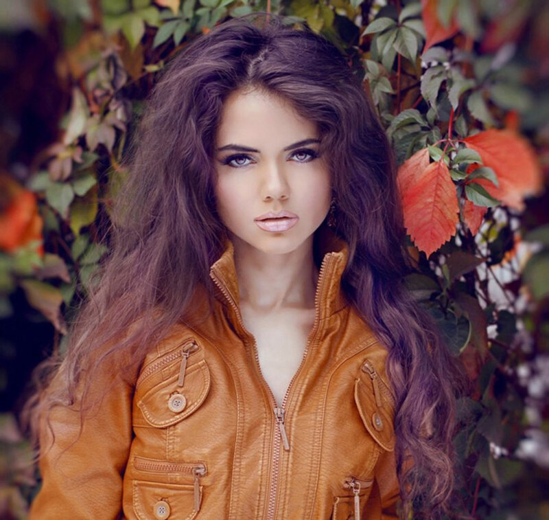Woman in Leather Jacket — Brown, Natural