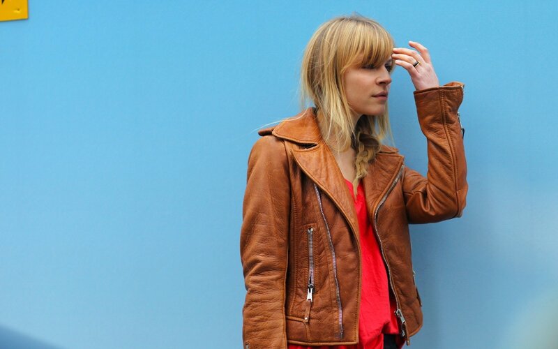 Woman in Leather Jacket — Brown, Neutral