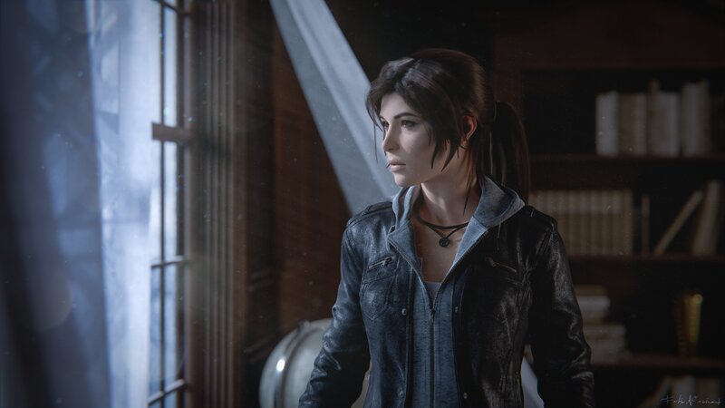 Woman in Leather Jacket — Gray, Contemplative