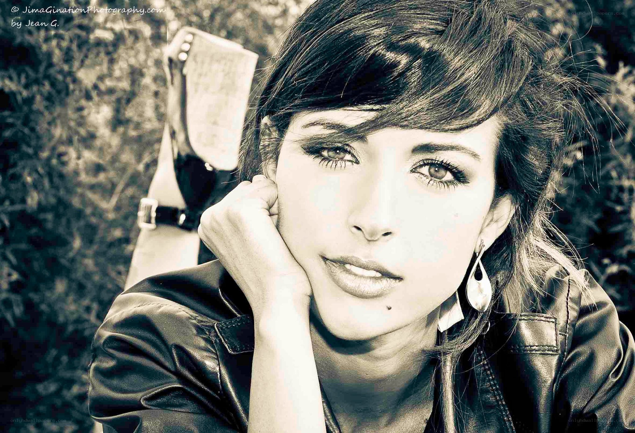 woman in leather jacket portrait