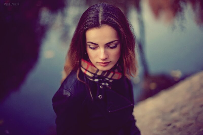 Woman in Leather Jacket — Purple, Contemplative