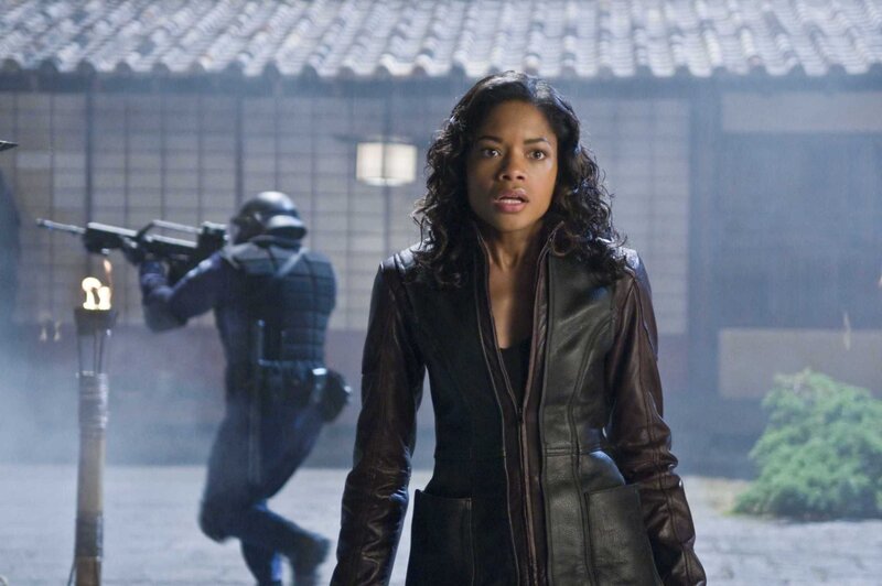 Woman in leather jacket with soldier